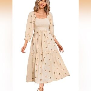 Chic Cream Floral Long Sleeve Dress